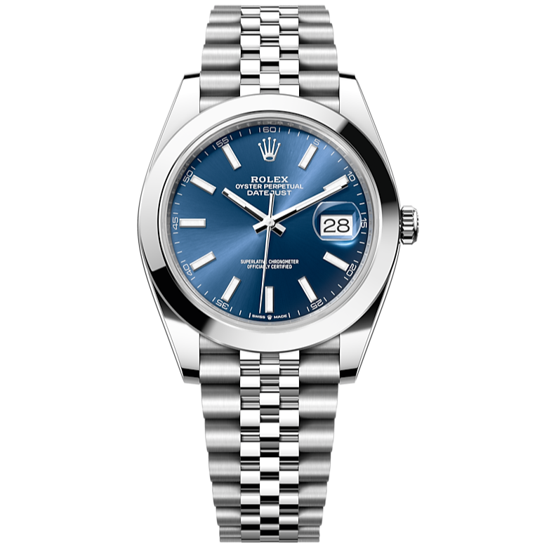 Shop Rolex Datejust 41 Oyster Blue Dial Silver Oystersteel Jubilee Bracelet Watch for Men - M126300-0002 in USA
