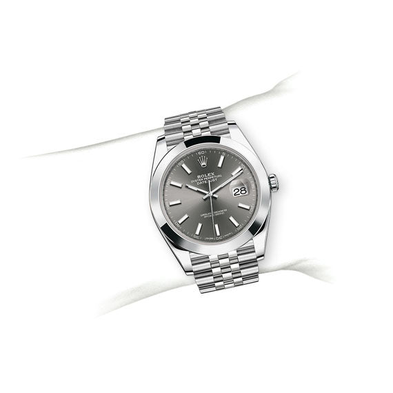 Shop Rolex Datejust 41 Oyster Grey Dial Silver Oystersteel Bracelet Watch for Men - M126300-0008 in USA
