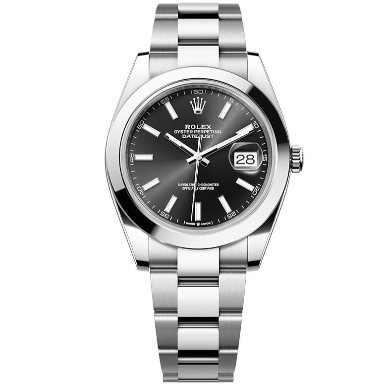 Shop Rolex Datejust 41 Oyster Black Dial Silver Oystersteel Strap Watch for Men - M126300-0011 in USA