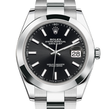 Shop Rolex Datejust 41 Oyster Black Dial Silver Oystersteel Strap Watch for Men - M126300-0011 in USA