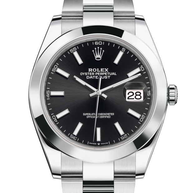 Shop Rolex Datejust 41 Oyster Black Dial Silver Oystersteel Strap Watch for Men - M126300-0011 in USA