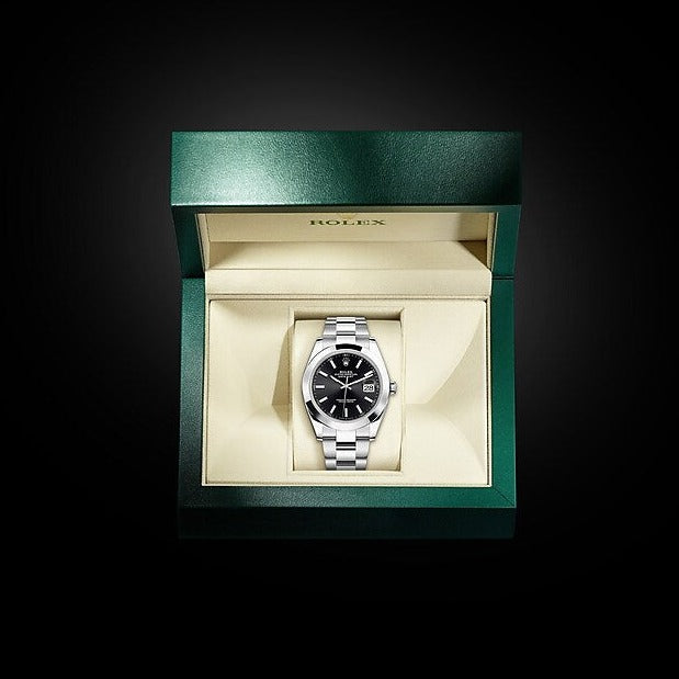 Shop Rolex Datejust 41 Oyster Black Dial Silver Oystersteel Strap Watch for Men - M126300-0011 in USA