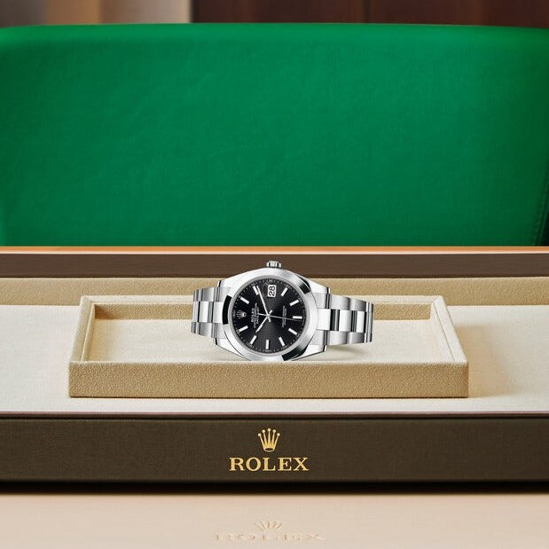 Shop Rolex Datejust 41 Oyster Black Dial Silver Oystersteel Strap Watch for Men - M126300-0011 in USA