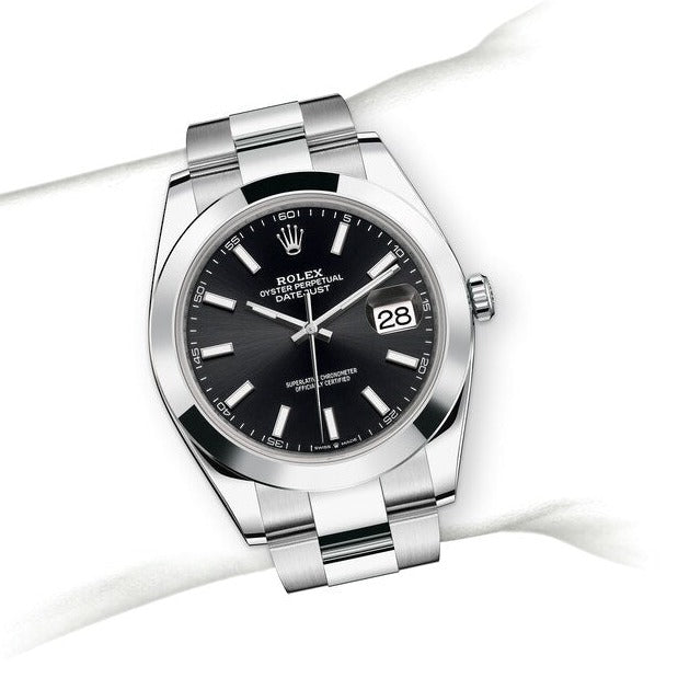 Rolex Datejust 41 Oyster Black Dial Silver Oystersteel Strap Watch for Men - M126300-0011