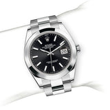 Shop Rolex Datejust 41 Oyster Black Dial Silver Oystersteel Strap Watch for Men - M126300-0011 in USA