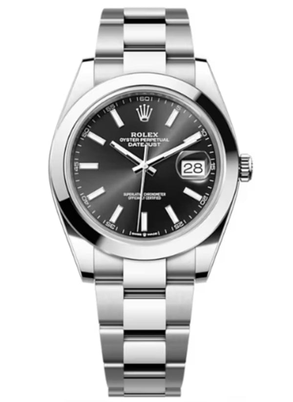 Rolex Datejust 41 Oyster Black Dial Silver Oystersteel Strap Watch for Men - M126300-0011