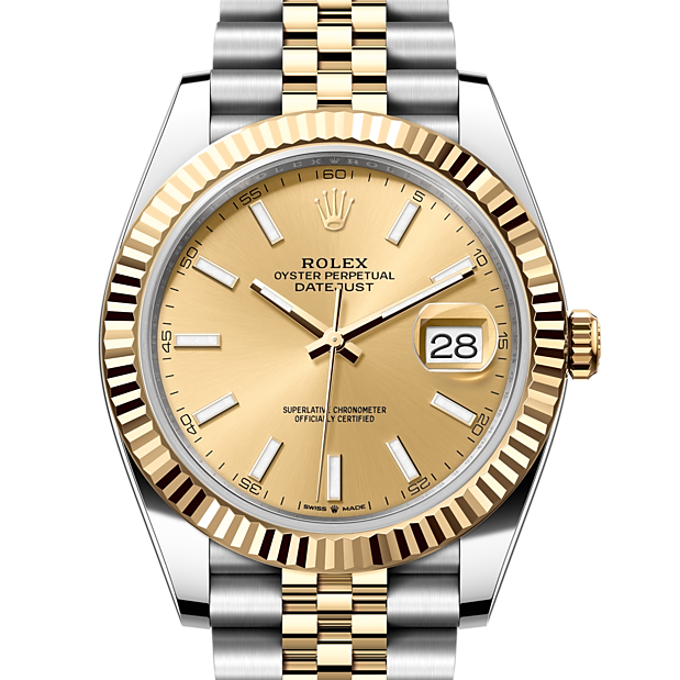 Rolex Datejust 41 Oyster Gold Dial Two Tone Oystersteel & Yellow Gold Jubilee Bracelet Watch for Men - M126333-0010