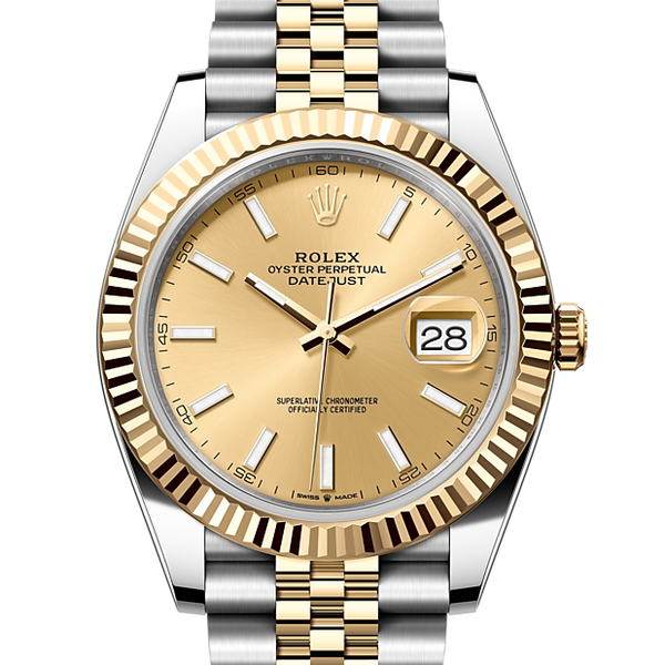 Rolex Datejust 41 Oyster Gold Dial Two Tone Oystersteel & Yellow Gold Jubilee Bracelet Watch for Men - M126333-0010