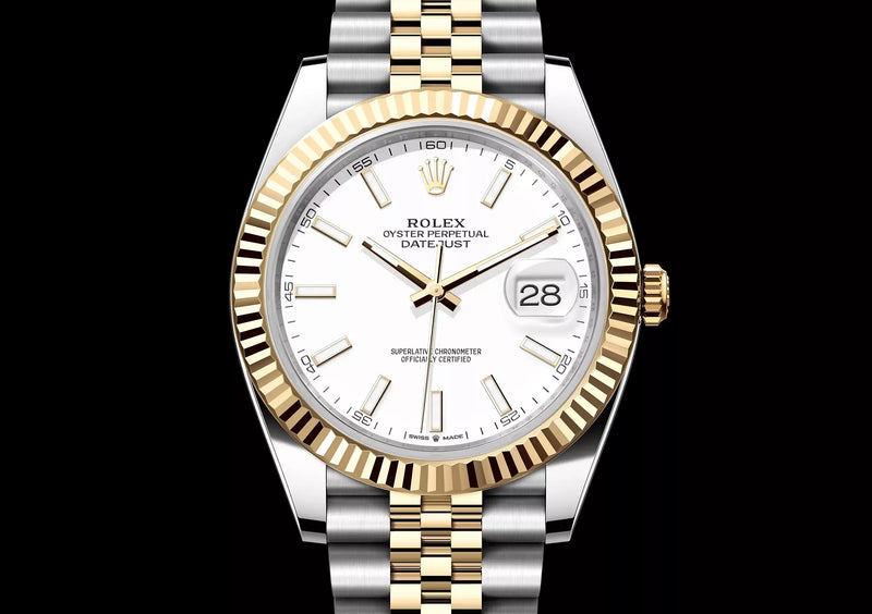 Shop Rolex Datejust 41 Oyster White Dial Two Tone Oystersteel & Yellow Gold Jubilee Bracelet White Dial Watch for Men - M126333-0016 in USA