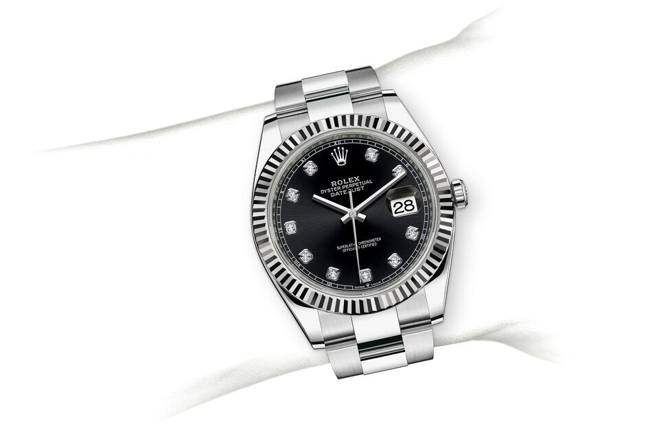 Rolex Datejust 41 Oyster Diamonds Black Dial Oystersteel & White Gold Strap Watch for Men - M126334-0012