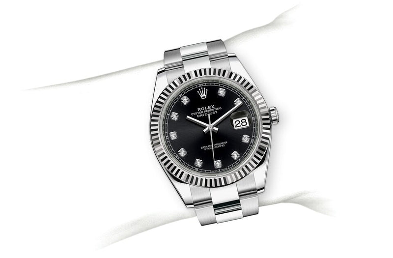 Shop Rolex Datejust 41 Oyster Diamonds Black Dial Oystersteel & White Gold Strap Watch for Men - M126334-0012 in USA