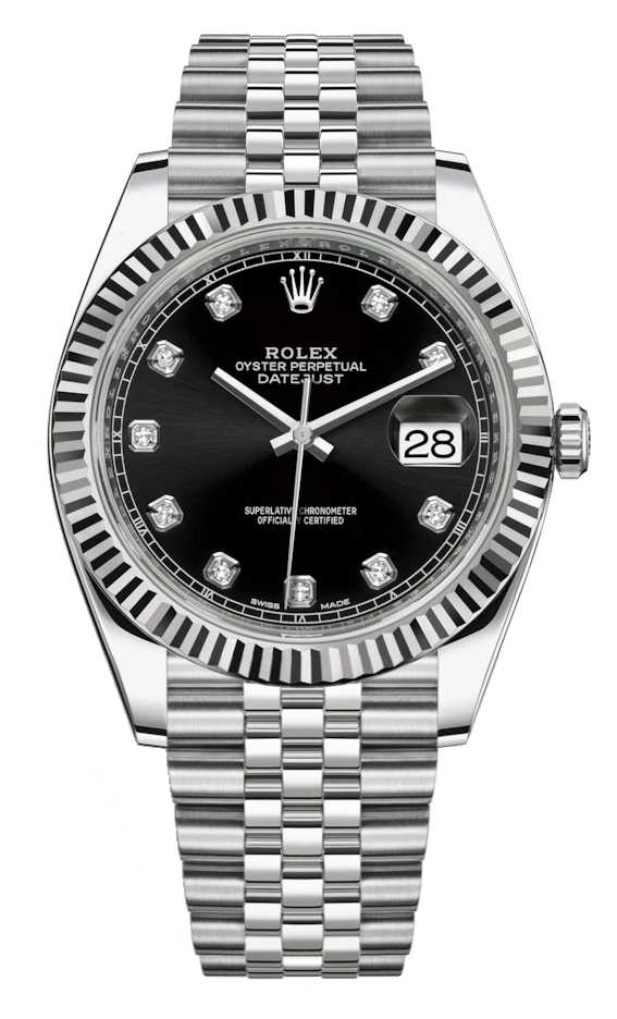 Shop Rolex Datejust 41 Oyster Diamonds Black Dial Oystersteel & White Gold Strap Watch for Men - M126334-0012 in USA