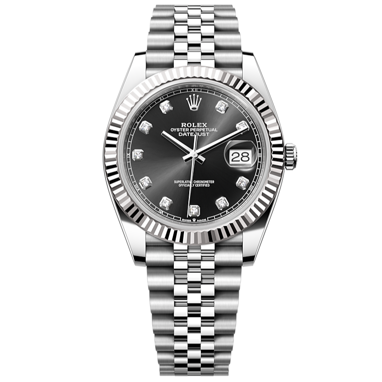 Shop Rolex Datejust 41 Oyster Diamonds Black Dial Oystersteel & White Gold Strap Watch for Men - M126334-0012 in USA