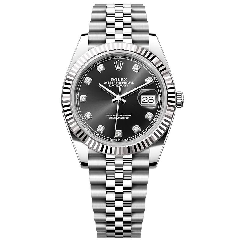 Shop Rolex Datejust 41 Oyster Diamonds Black Dial Oystersteel & White Gold Strap Watch for Men - M126334-0012 in USA