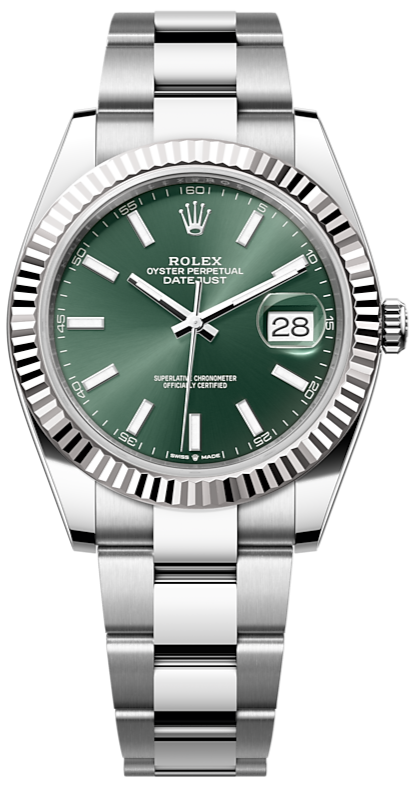 Shop Rolex Datejust 41 Oyster Green Dial Oystersteel & White Gold Strap Watch for Men - M126334-0027 in USA