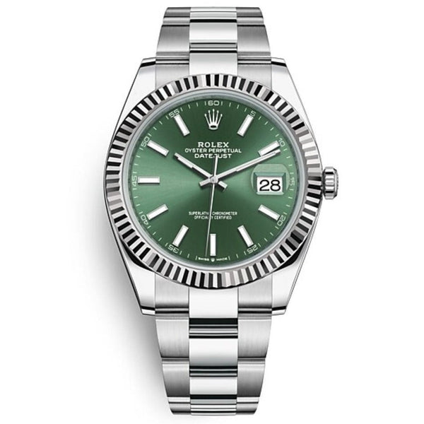 Shop Rolex Datejust 41 Oyster Green Dial Oystersteel & White Gold Strap Watch for Men - M126334-0027 in USA