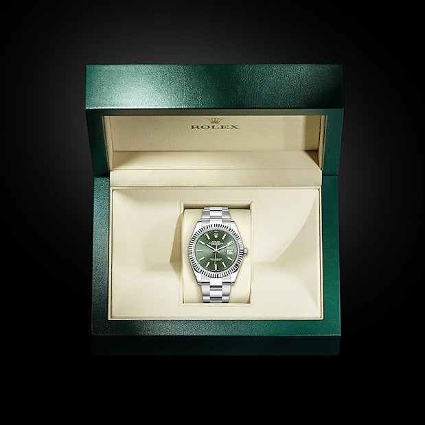Shop Rolex Datejust 41 Oyster Mint Green Dial Oyster Steel & White Gold Strap Watch for Men - M126334-0029 in USA