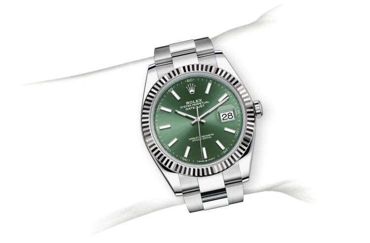 Shop Rolex Datejust 41 Oyster Mint Green Dial Oyster Steel & White Gold Strap Watch for Men - M126334-0028 in USA