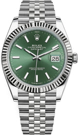 Shop Rolex Datejust 41 Oyster Mint Green Dial Oyster Steel & White Gold Strap Watch for Men - M126334-0028 in USA