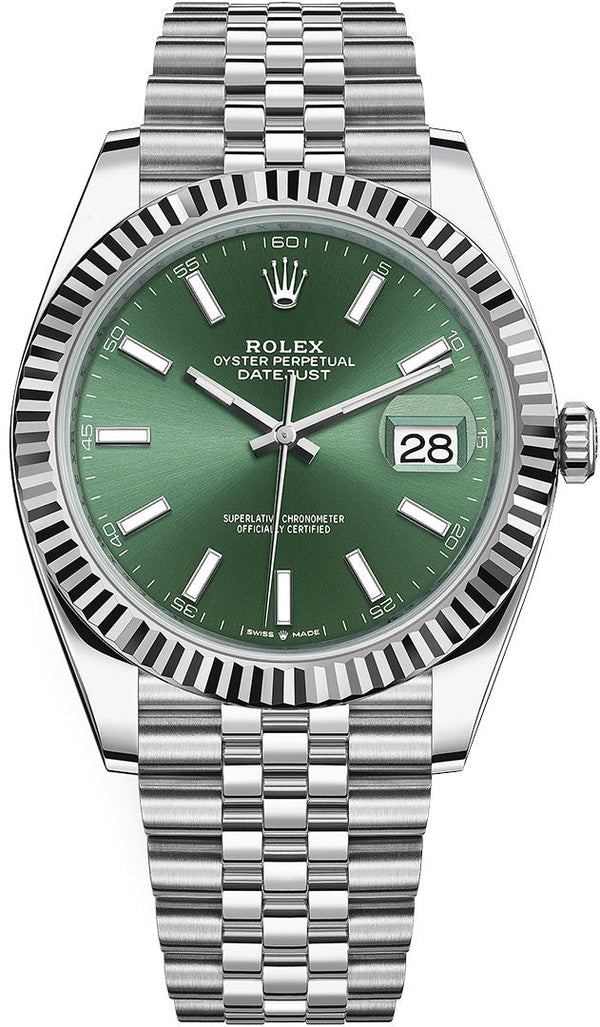 Shop Rolex Datejust 41 Oyster Mint Green Dial Oyster Steel & White Gold Strap Watch for Men - M126334-0028 in USA