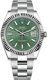 Shop Rolex Datejust 41 Oyster Mint Green Dial Oyster Steel & White Gold Strap Watch for Men - M126334-0029 in USA