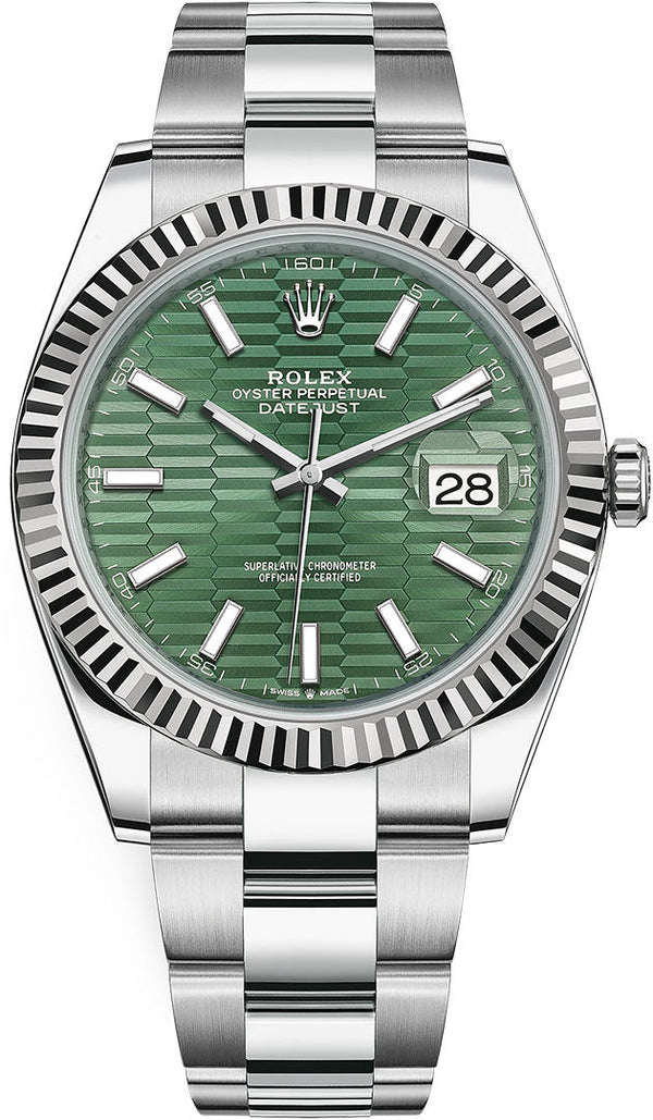Shop Rolex Datejust 41 Oyster Mint Green Dial Oyster Steel & White Gold Strap Watch for Men - M126334-0029 in USA