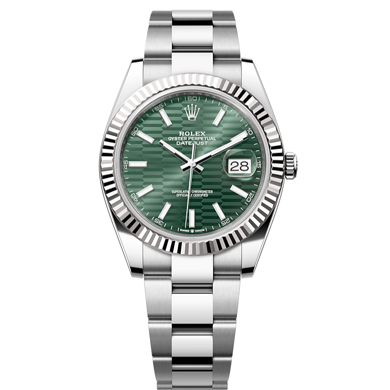 Shop Rolex Datejust 41 Oyster Mint Green Dial Oyster Steel & White Gold Strap Watch for Men - M126334-0029 in USA