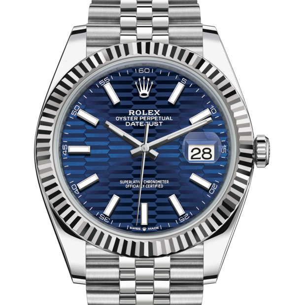 Rolex Datejust 41 Oyster Blue Dial Oystersteel & Grey Gold Strap Watch for Men - M126334-0032