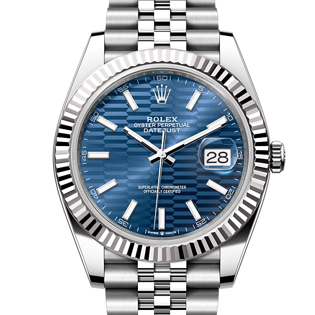 Shop Rolex Datejust 41 Oyster Blue Dial Oystersteel & Grey Gold Strap Watch for Men - M126334-0032 in USA