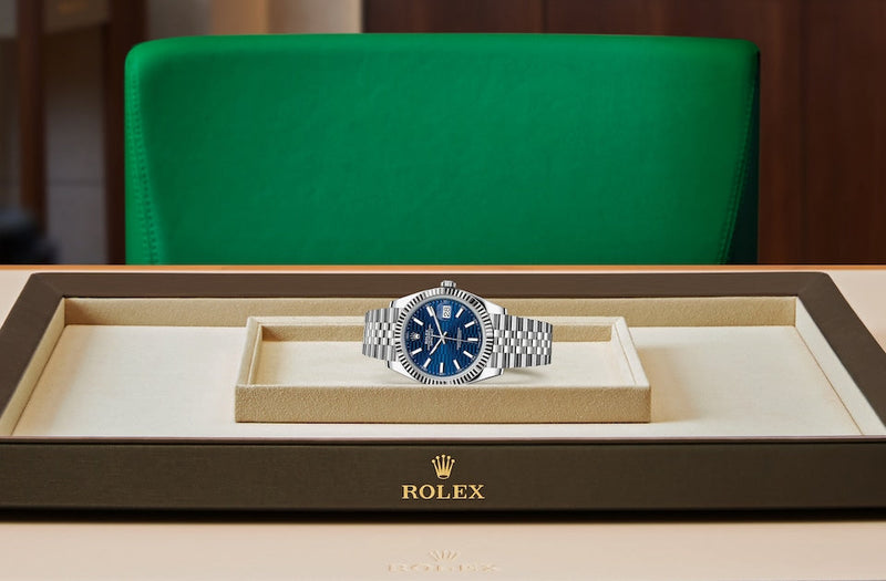 Shop Rolex Datejust 41 Oyster Blue Dial Oystersteel & Grey Gold Strap Watch for Men - M126334-0032 in USA
