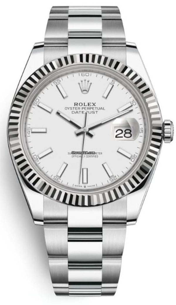 Shop Rolex Datejust 41 Oyster White Dial Oystersteel & White Gold Steel Strap Watch for Men - M126334-0009 in USA