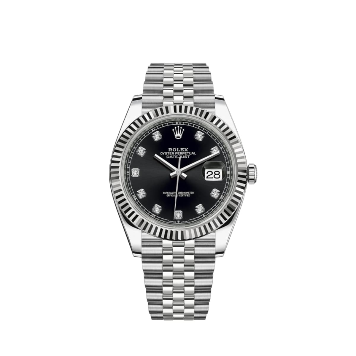 Rolex Datejust 41 Oyster Diamonds Black Dial Oystersteel & White Gold Strap Watch for Men - M126334-0012