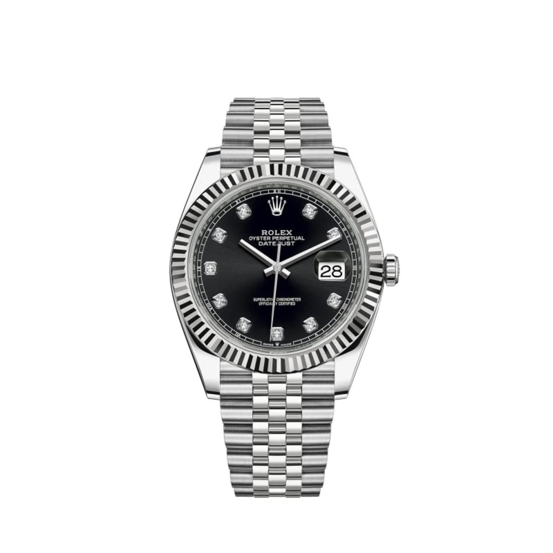 Shop Rolex Datejust 41 Oyster Diamonds Black Dial Oystersteel & White Gold Strap Watch for Men - M126334-0012 in USA