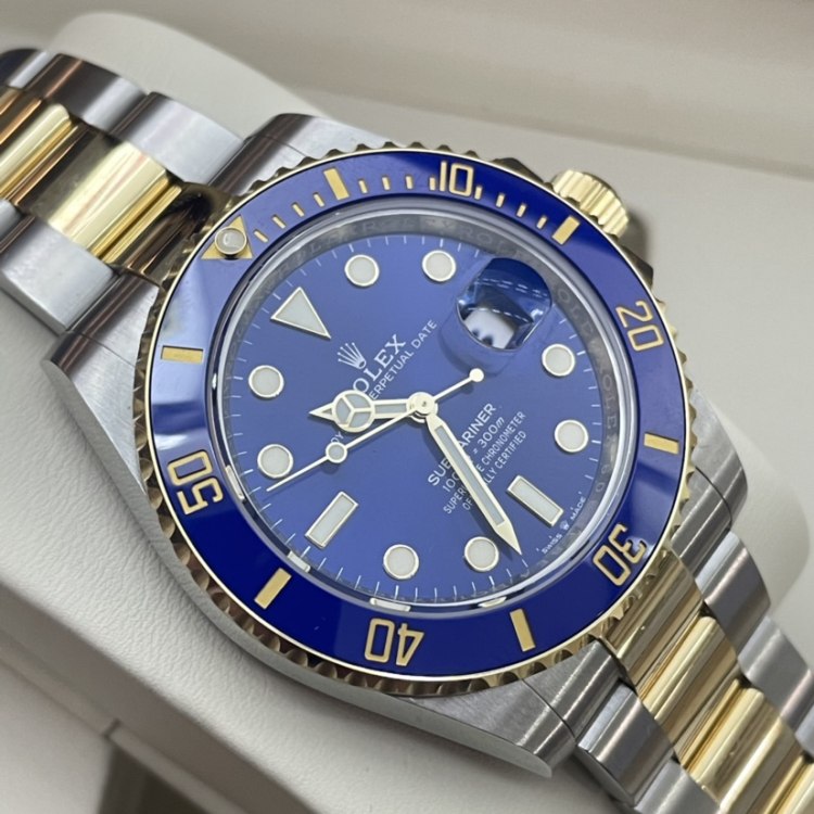 Shop Rolex Submariner Date Oyster 41mm Blue Dial Two Tone Oyster Steel Yellow Gold Strap Watch for Men - M126613LB-0002 in USA