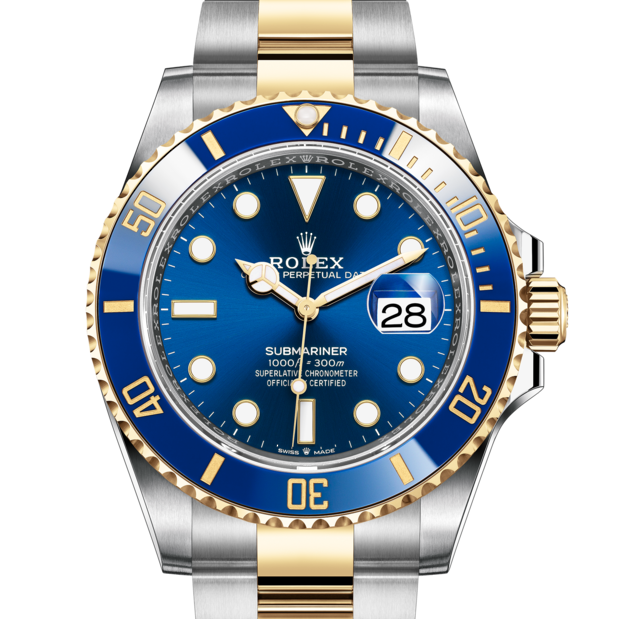 Shop Rolex Submariner Date Oyster 41mm Blue Dial Two Tone Oyster Steel Yellow Gold Strap Watch for Men - M126613LB-0002 in USA