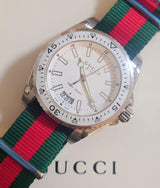 Shop Gucci Dive White Dial Red & Green Nylon Strap Watch For Men - YA136207 in USA