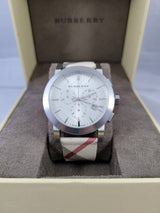 Burberry The City Nova White Dial Checked Brown Leather Strap Watch for Men - BU9357 Buy Now By Burberry