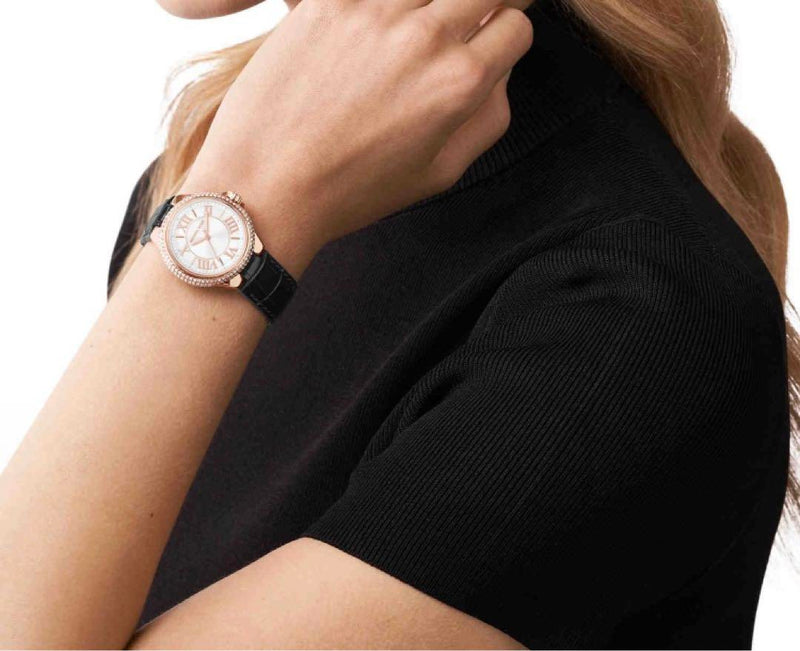 Michael Kors Camille Three-Hand Crystals White Dial Black Leather Strap Watch for Women - MK2962 Buy Now By Michael Kors