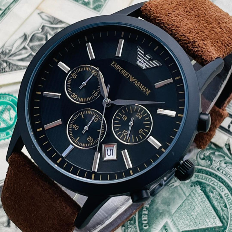 Emporio Armani Chronograph Black Dial Brown Leather Strap Watch For Men - AR11078 Buy Now By Emporio Armani