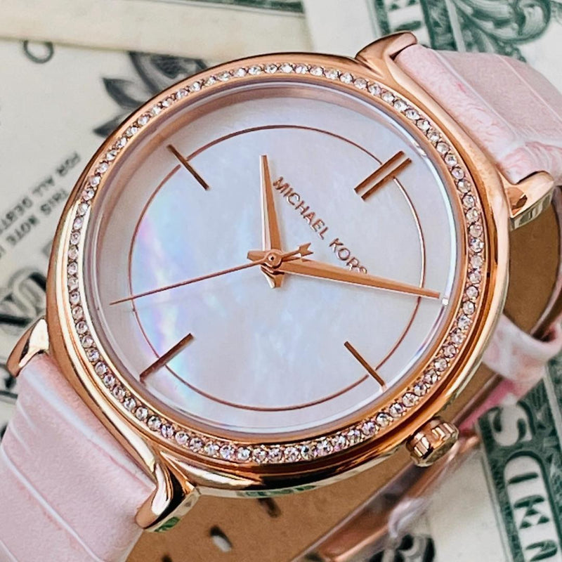 Michael Kors Cinthia Mother of Pearl Dial Pink Leather Strap Watch for Women - MK2663 Buy Now By Michael Kors