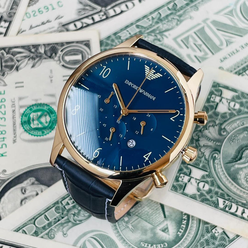 Emporio Armani Chronograph Midnight Blue Dial Blue Leather Strap Watch For Men - AR1862 Buy Now By Emporio Armani
