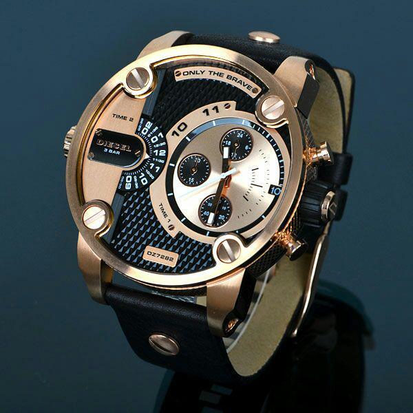 Diesel Little Daddy Black & Gold Dial Black Leather StrapWatch For Men - DZ7282 Buy Now By Diesel