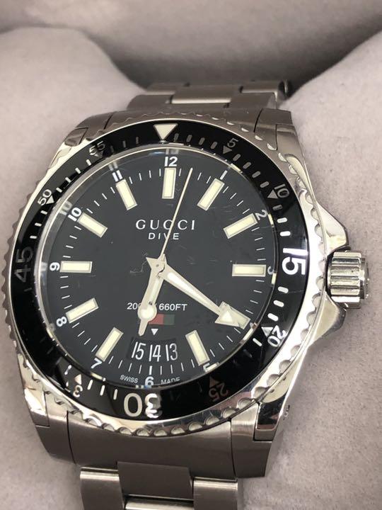 Shop Gucci Dive Quartz Black Dial Silver Steel Strap Watch For Men - YA136301 in USA