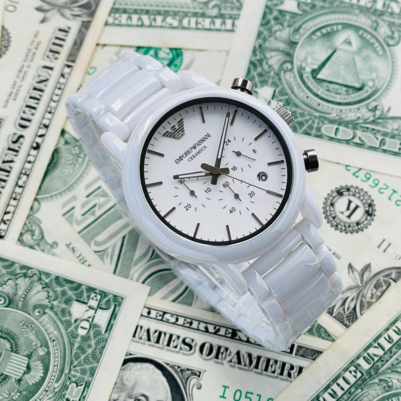 Emporio Armani Luigi Chronograph Ceramic White Dial White Ceramic Strap Watch For Men - AR1499 Buy Now By Emporio Armani