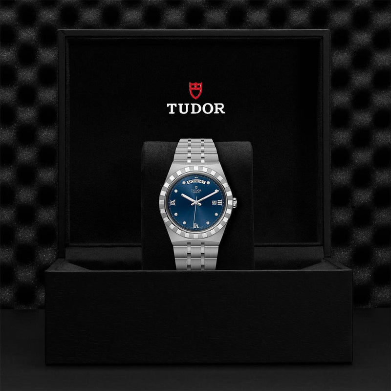 Tudor Royal Automatic Diamonds Blue Dial Silver Steel Strap Watch for Men - M28600-0006