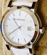 Burberry The City White Dial White Leather Strap Watch for Women - BU9128 Buy Now By Burberry