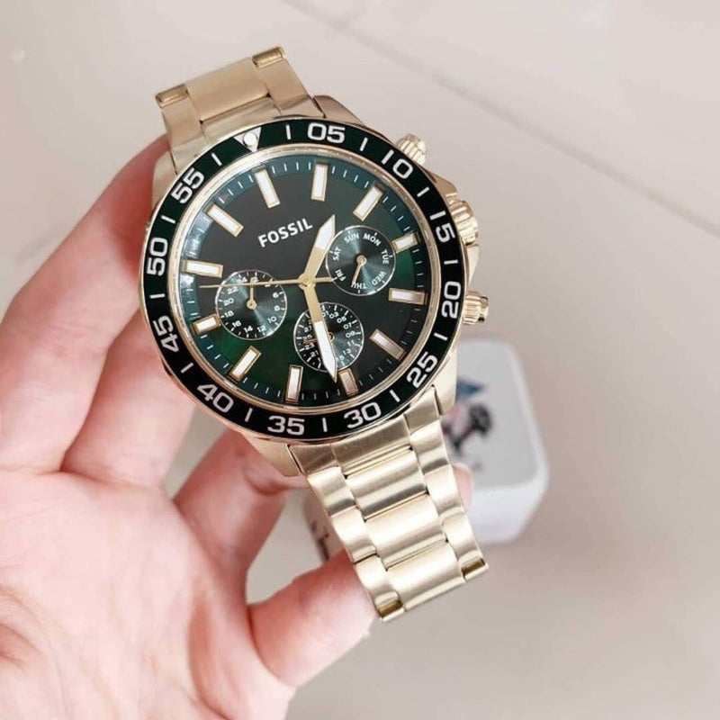 Fossil Bannon Multifunction Chronograph Green Dial Gold Steel Strap Watch for Men - BQ2493 Buy Now By Fossil
