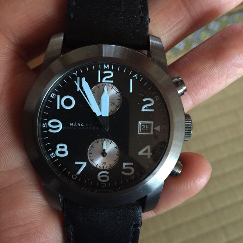 Marc Jacobs Larry Chronograph Black Dial Black Leather Strap Watch for Men - MBM5054 Buy Now By Marc Jacobs