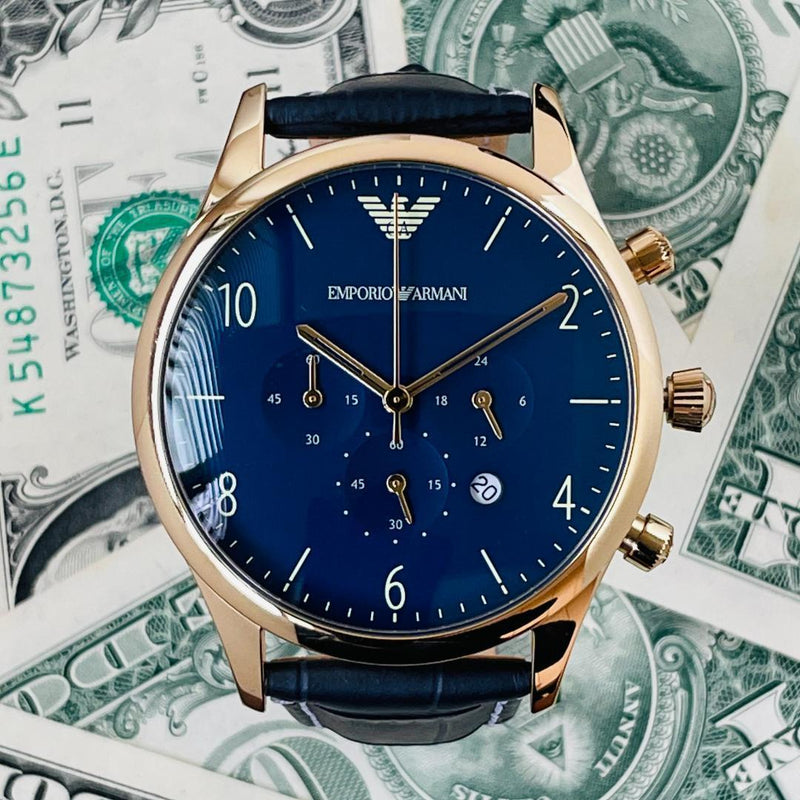 Emporio Armani Chronograph Midnight Blue Dial Blue Leather Strap Watch For Men - AR1862 Buy Now By Emporio Armani