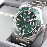 Shop Tag Heuer Aquaracer Calibre 5 Green Dial Silver Steel Strap Watch for Men - WAY201S.BA0927 in USA